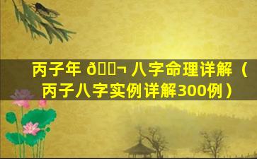 丙子年 🐬 八字命理详解（丙子八字实例详解300例）